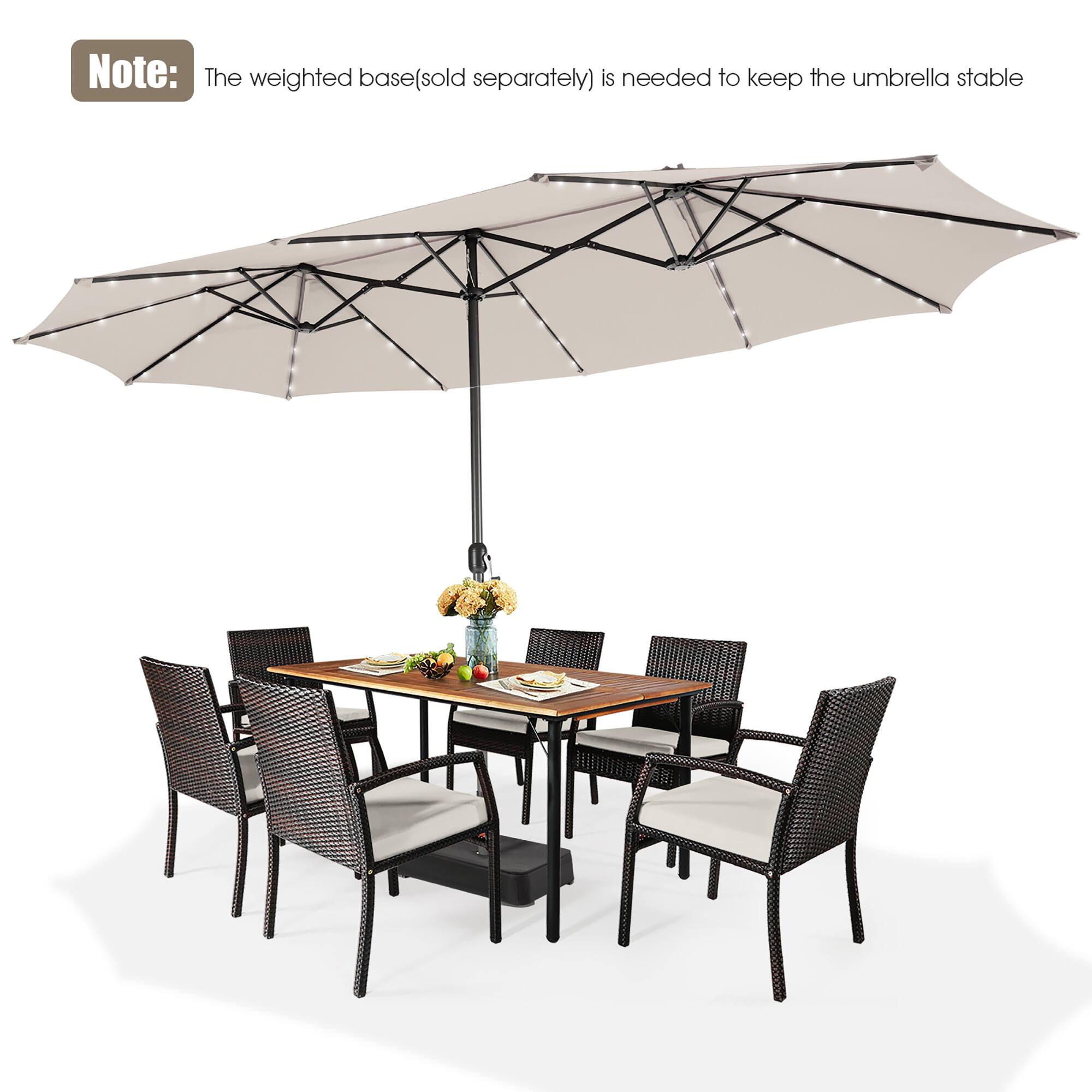 Note: The weighted base (sold separately) is needed to keep the umbrella stable