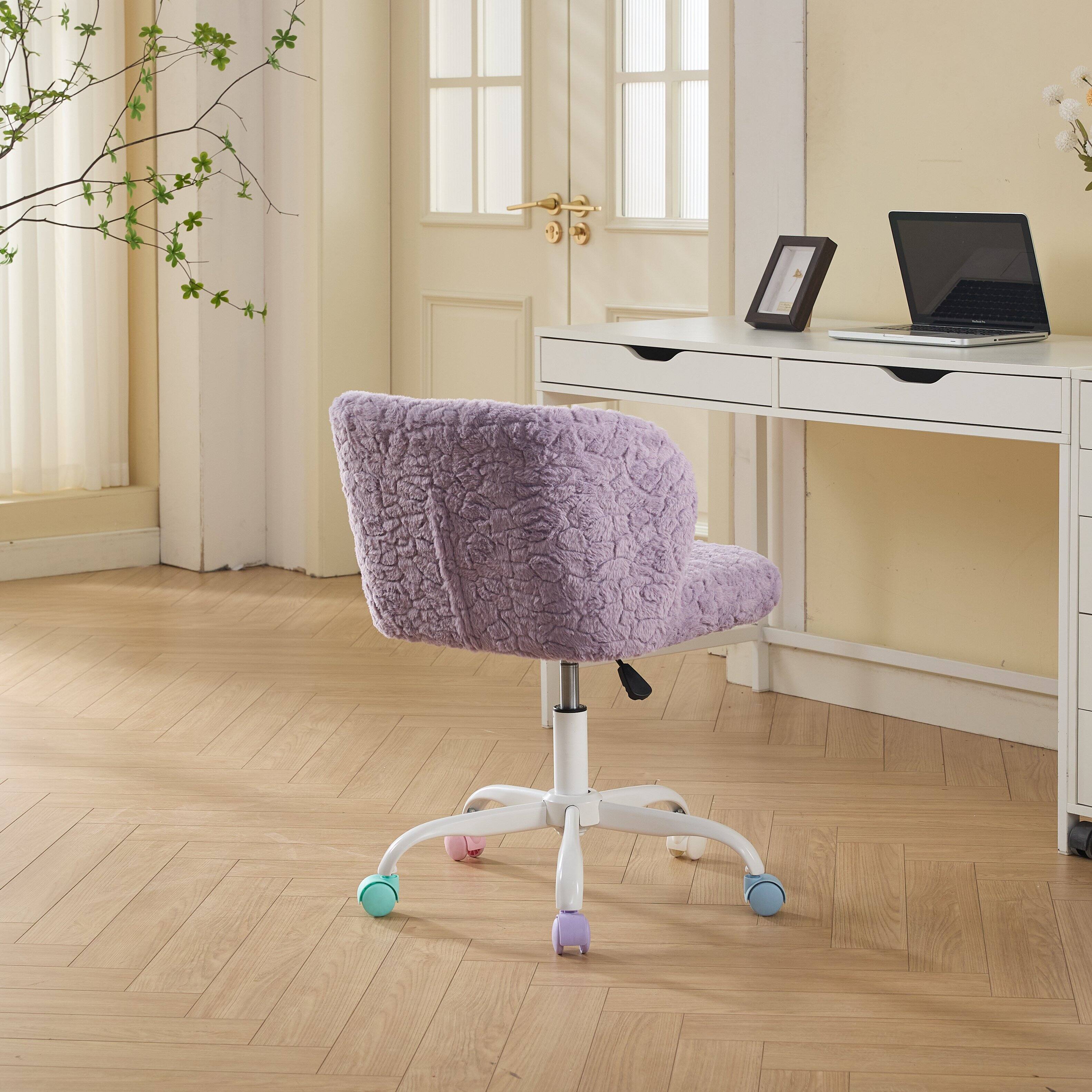 Left. Z-Edge - Armless Office Desk Chair, Small Vanity Chair with Wheels, 360 Degree Swivel, Height Adjustable for Bedroom - Purple.