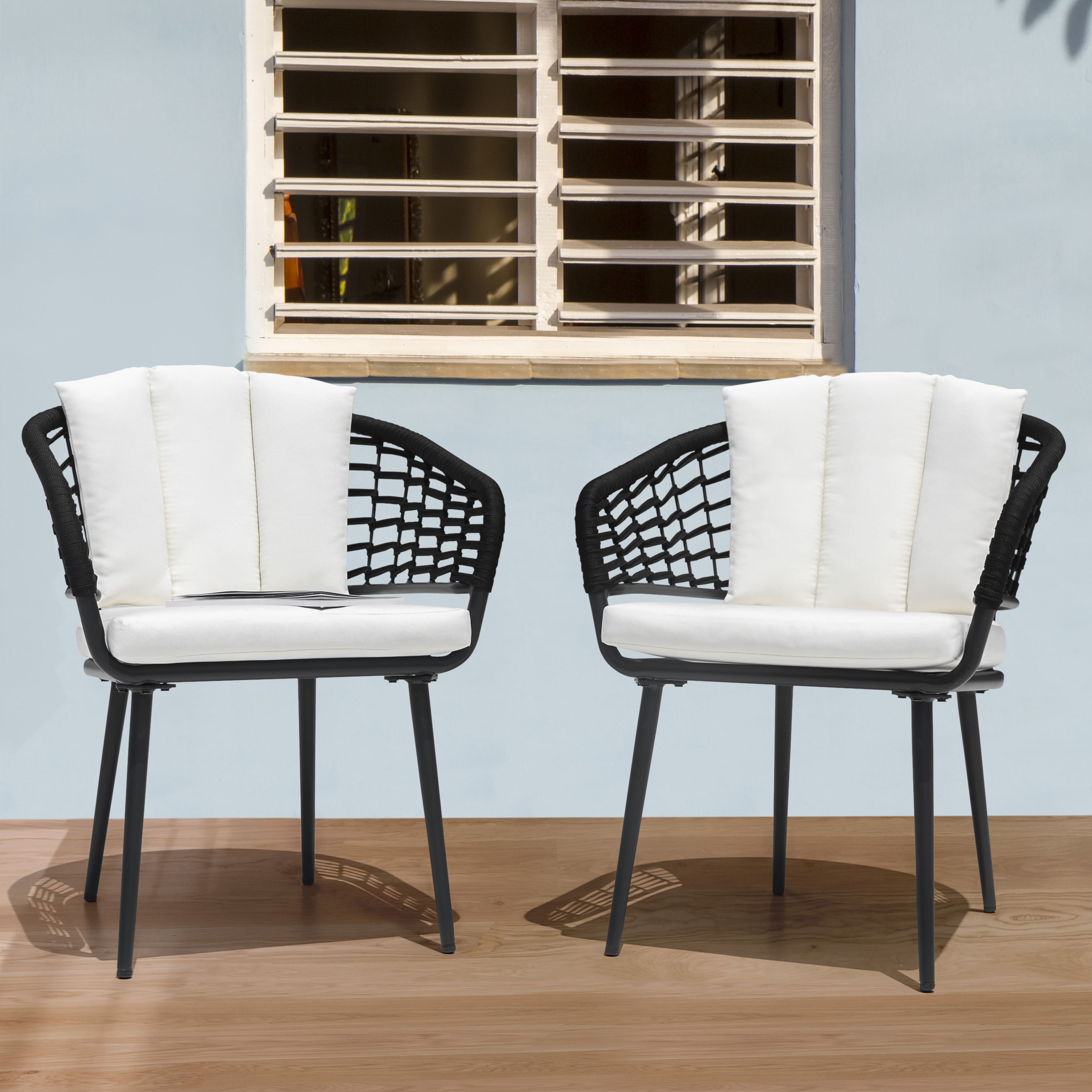 "Nuu Garden - Outdoor Patio Woven Rope Aluminum Chairs with 1.97"" Thick Cushions - black and beige" price history on PriceWatchPro