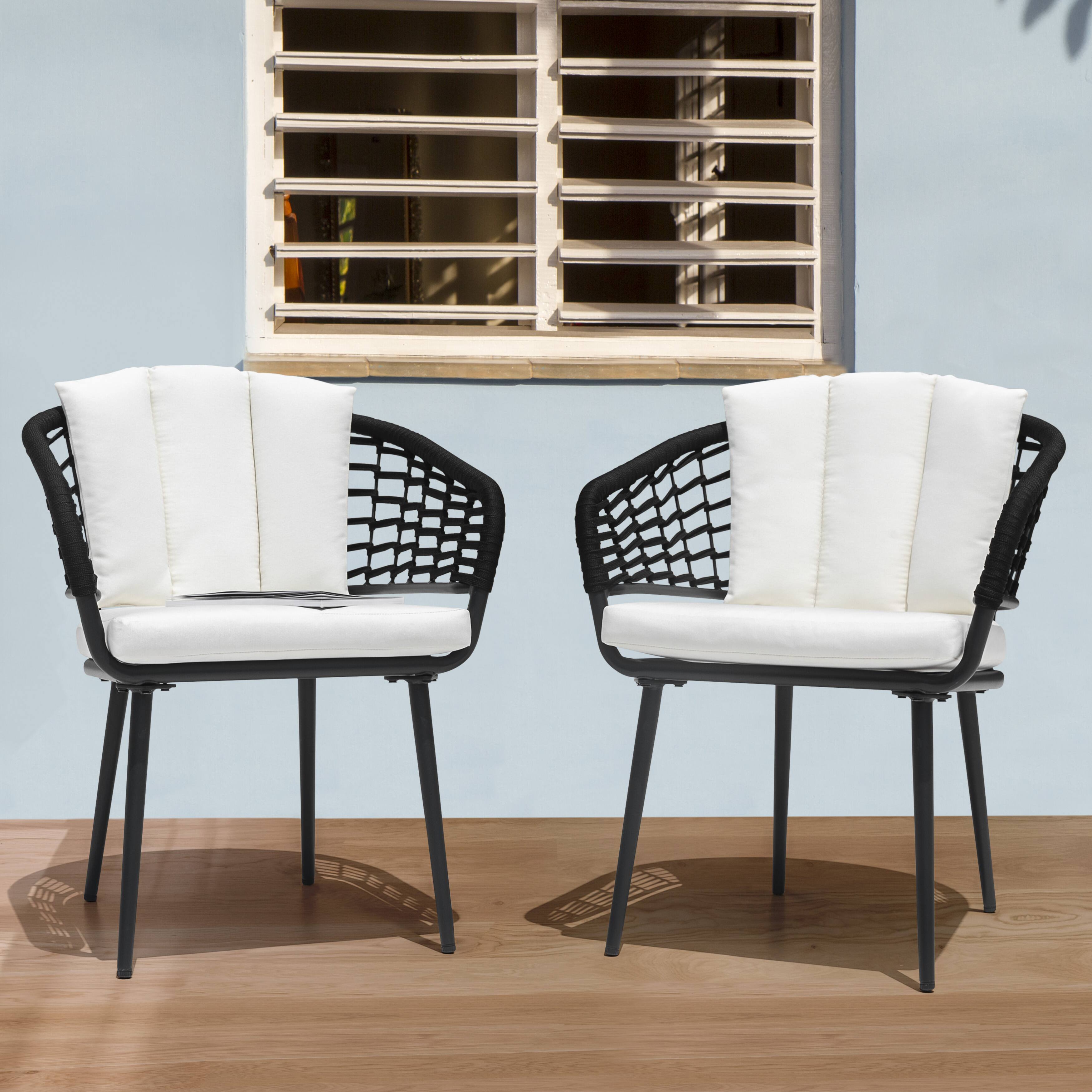 Front. Nuu Garden - Outdoor Patio Woven Rope Aluminum Chairs with 1.97" Thick Cushions - Black and Beige.