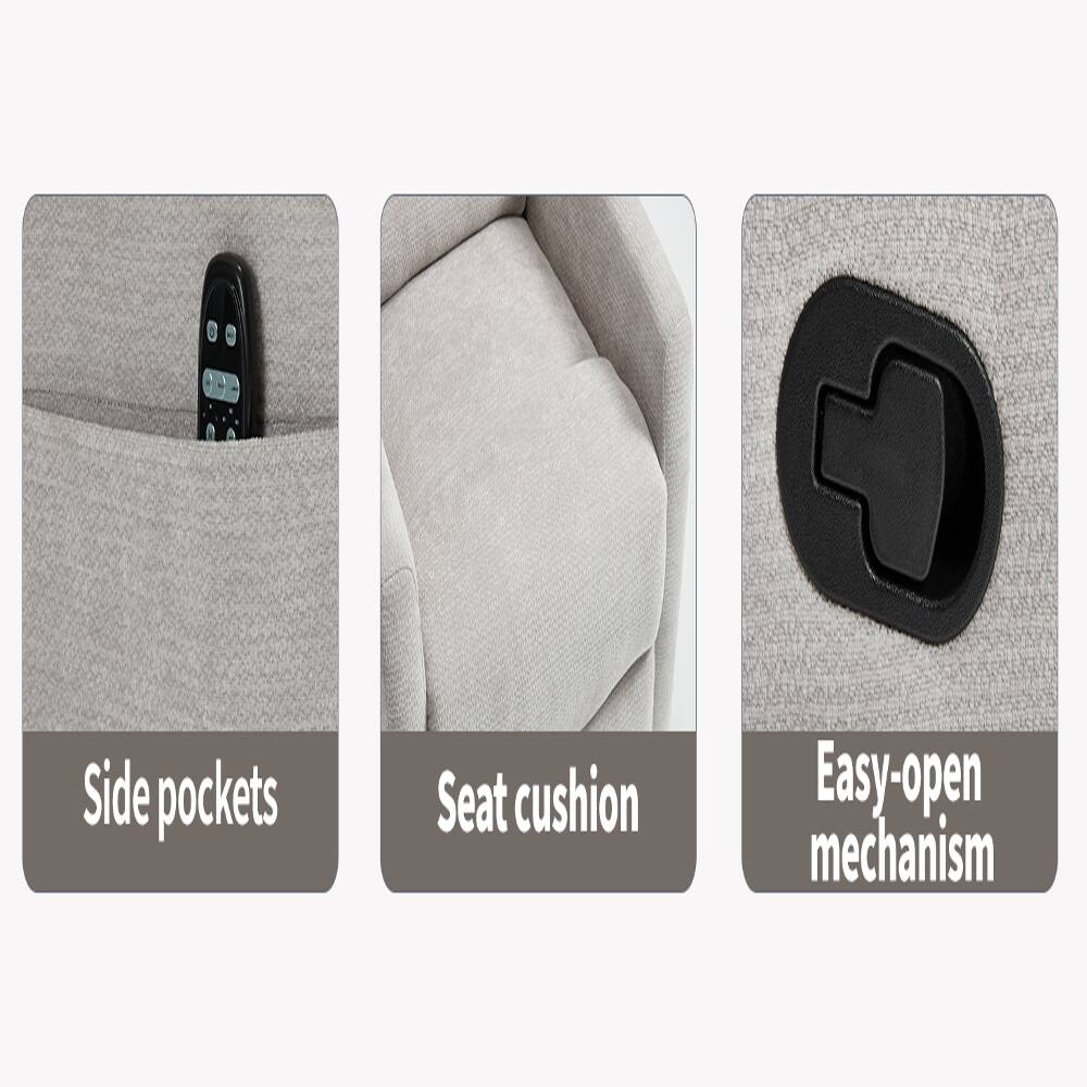 Side pockets  
Seat cushion  
Easy-open mechanism