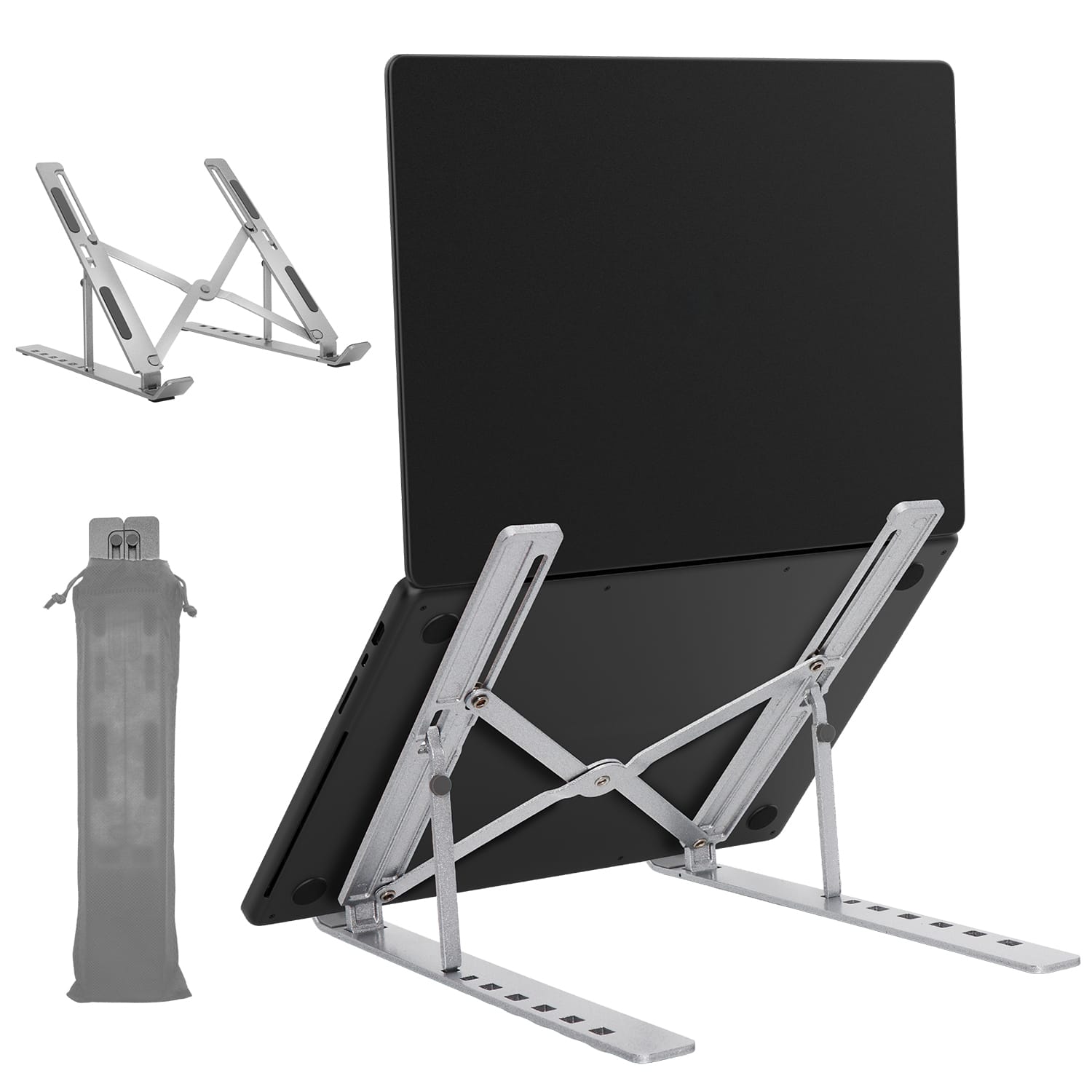 Vena - Portable Laptop Stand for Desk, Foldable Laptop Stand Compact, Adjustable Travel Computer Stand for Macbook iPad Lenovo - Silver