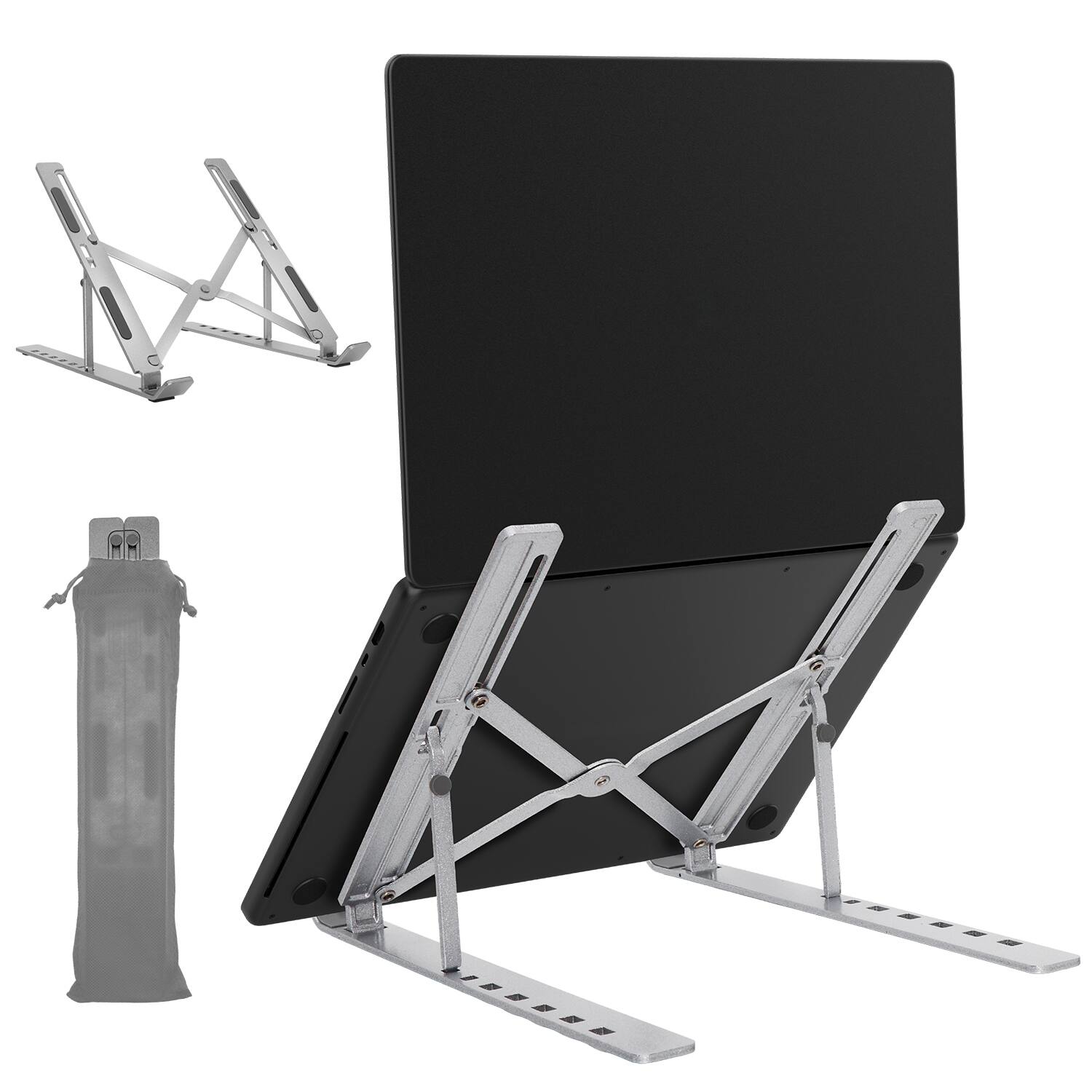 Vena - Portable Laptop Stand for Desk, Foldable Laptop Stand Compact, Adjustable Travel Computer Stand for Macbook iPad Lenovo - Silver