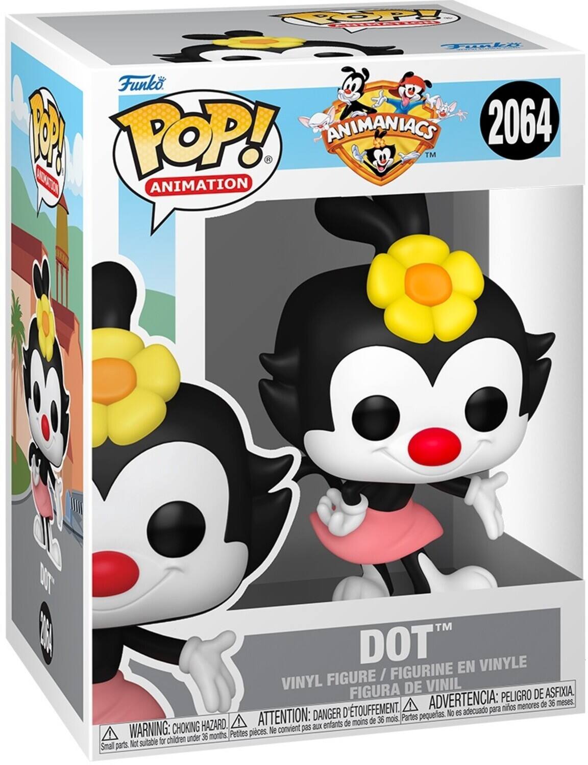 **Funko POP! Animation**

**Animaniacs 2064**

**Dot**

**Vinyl Figure / Figurine en Vinyle / Figura de Vinil**

**Warning: Choking Hazard. Small parts. Not suitable for children under 36 months.**

**Attention: Danger d'étouffement. Petites pièces. Ne convient pas aux enfants de moins de 36 mois.**

**Advertencia: Peligro de asfixia. Pequeñas piezas. No es adecuado para niños menores de 36 meses.**