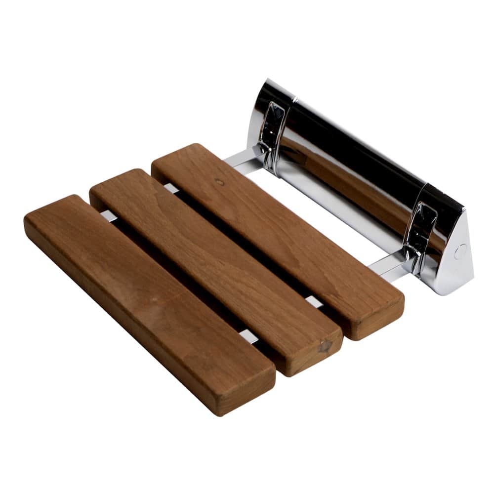 Alfi - Polished Chrome 14" Folding Teak Wood Shower Seat Bench - Brown