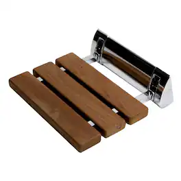 Alfi - Polished Chrome 14" Folding Teak Wood Shower Seat Bench - Brown