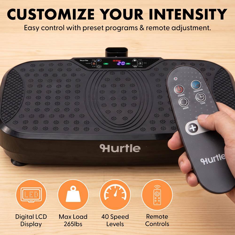 CUSTOMIZE YOUR INTENSITY  
Easy control with preset programs & remote adjustment.  

TL4T ch P C 20 m  
POWER PROGRAM MODE TIME D +  

Hurtle  
Digital LCD Display  
Max Load 265lbs  
40 Speed Levels  
Remote Controls
