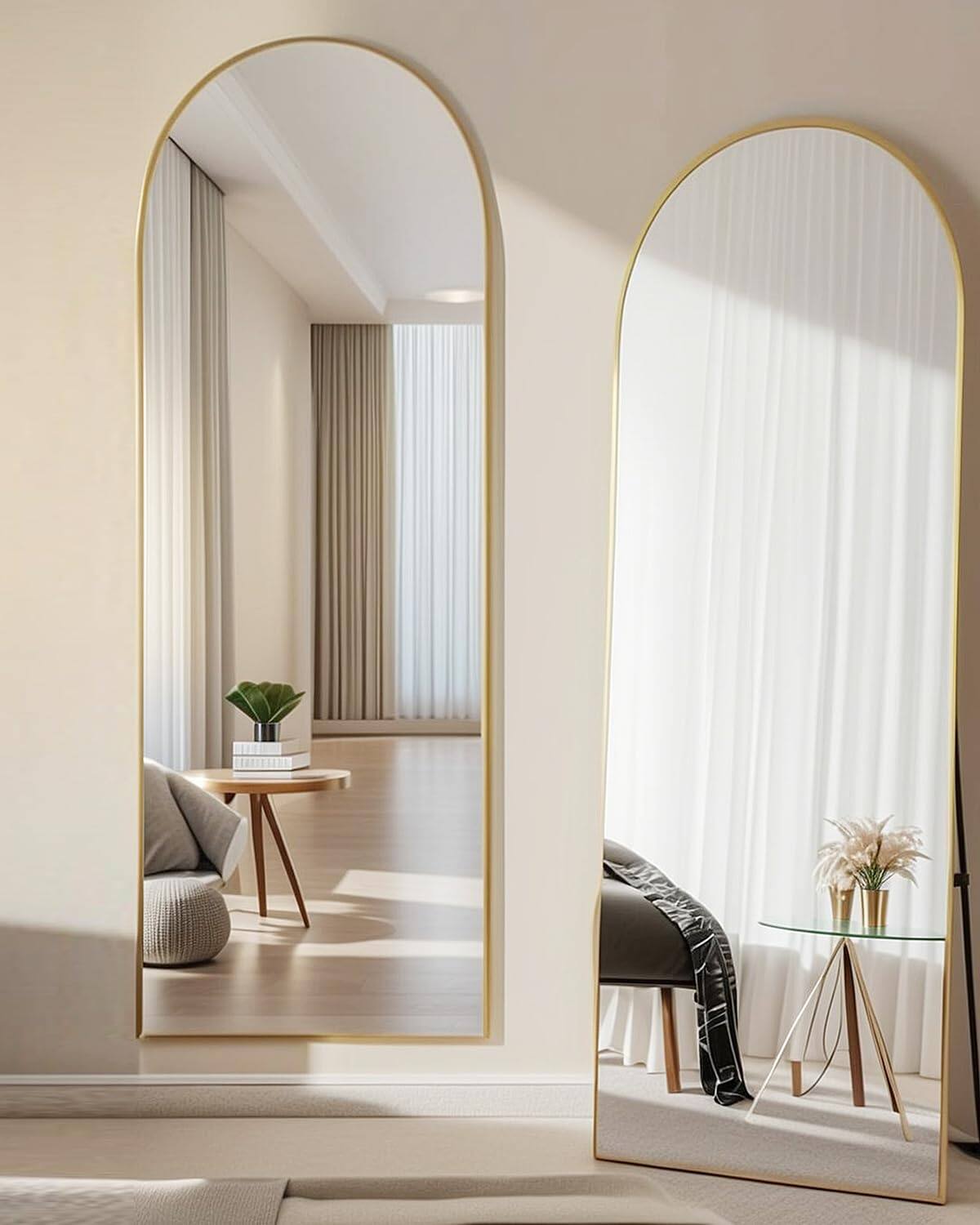 Alt View 1. Hirose Alice - Arched Full Length Mirror Floor Mirror with Stand Freestanding Wall Mounted Hanging or Leaning Arched Top.