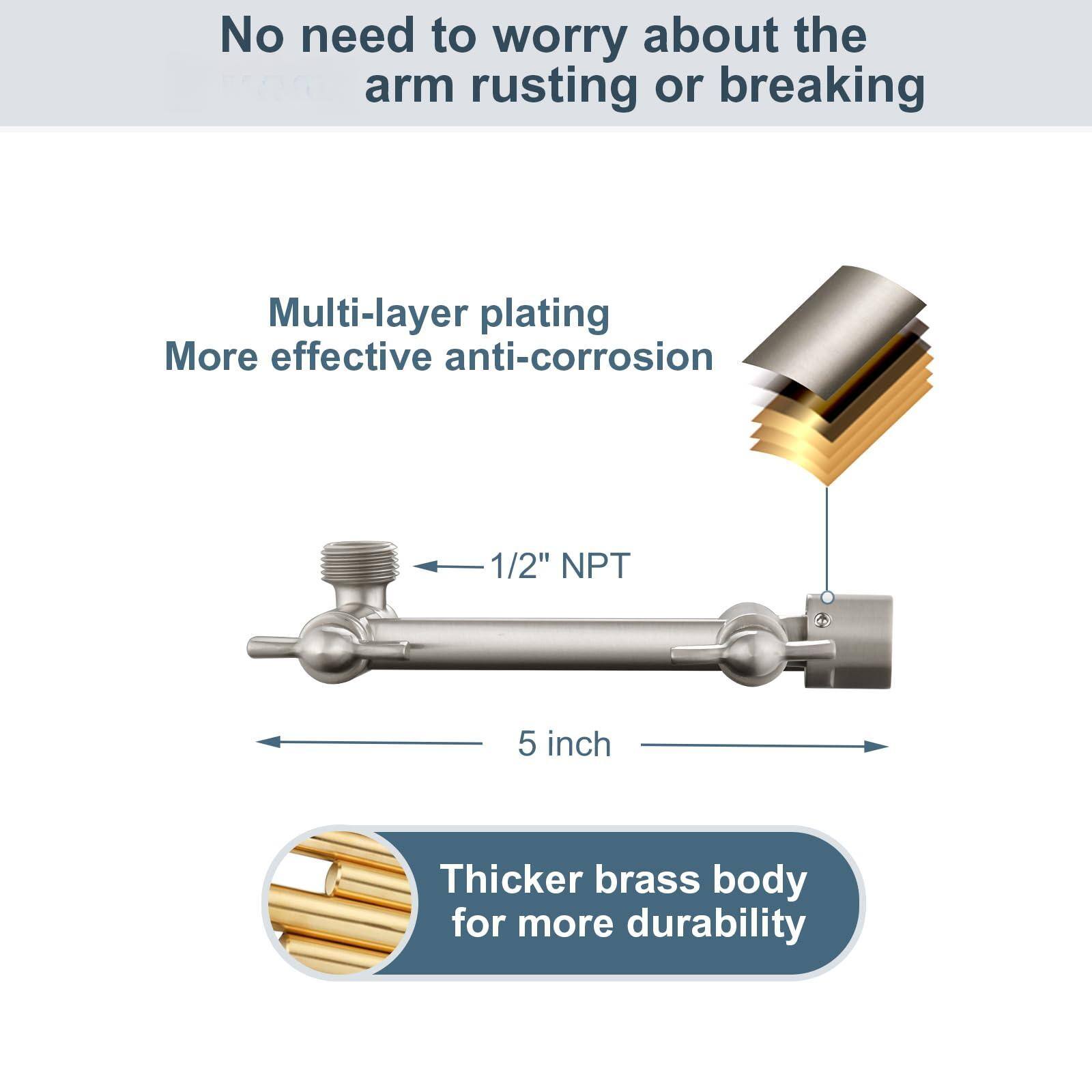 No need to worry about the arm rusting or breaking

Multi-layer plating  
More effective anti-corrosion

1/2" NPT

5 inch

Thicker brass body for more durability