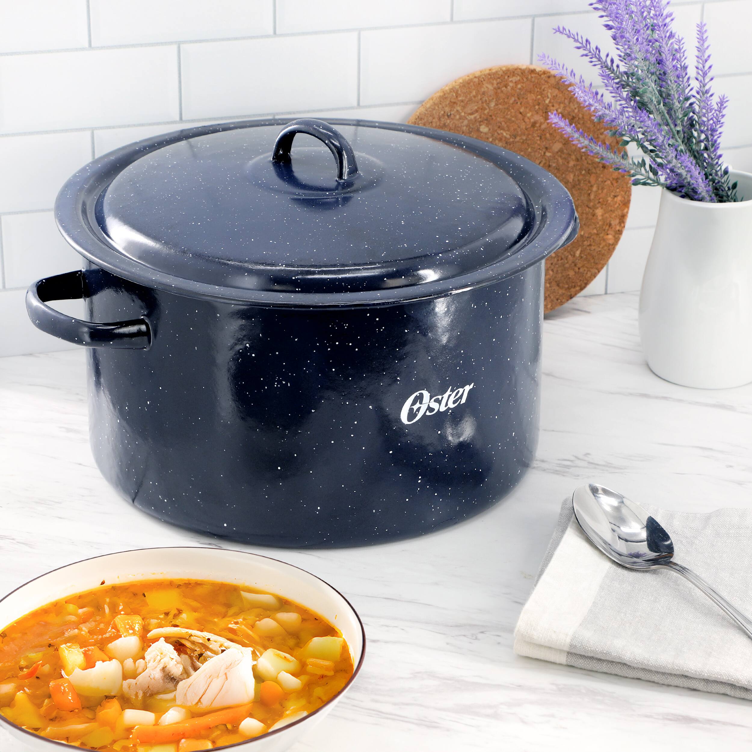 Alt View 4. Oster - Oster Castillo 11 Quart Enamel on Steel Stock Pot with Lid in Blue - Blue.