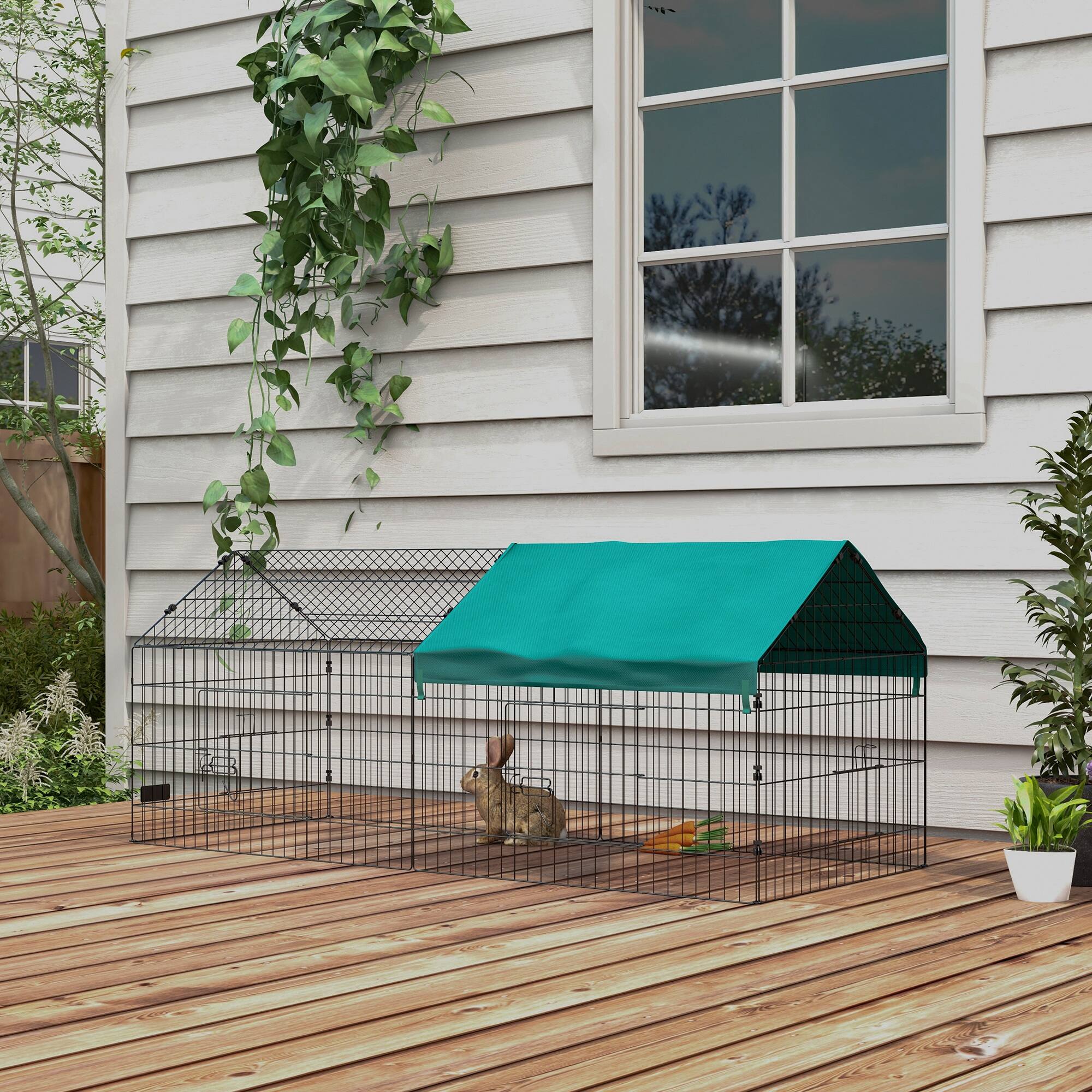 Alt View 1. Pawhut - Small Animal Playpen with Roof for Rabbits - Green.