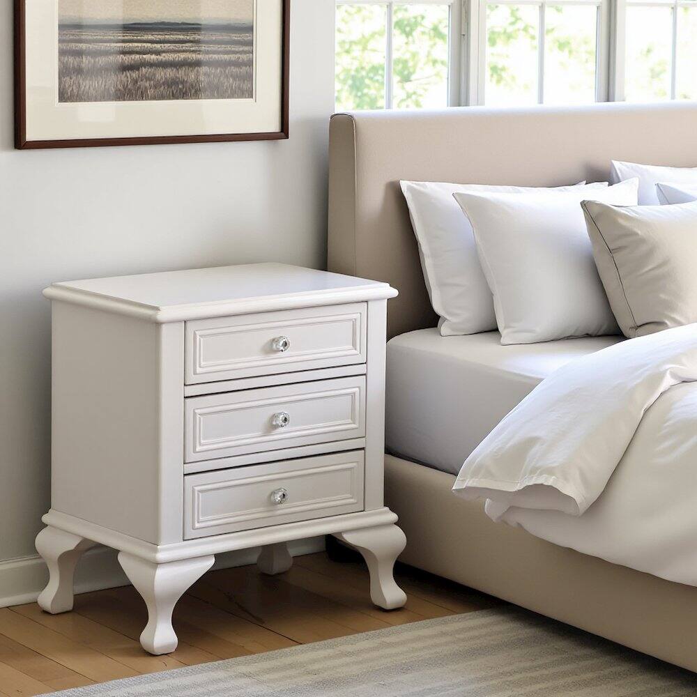 Left. FurniFact - White Vintage 3-Drawer Nightstand with Acrylic Knobs - White.