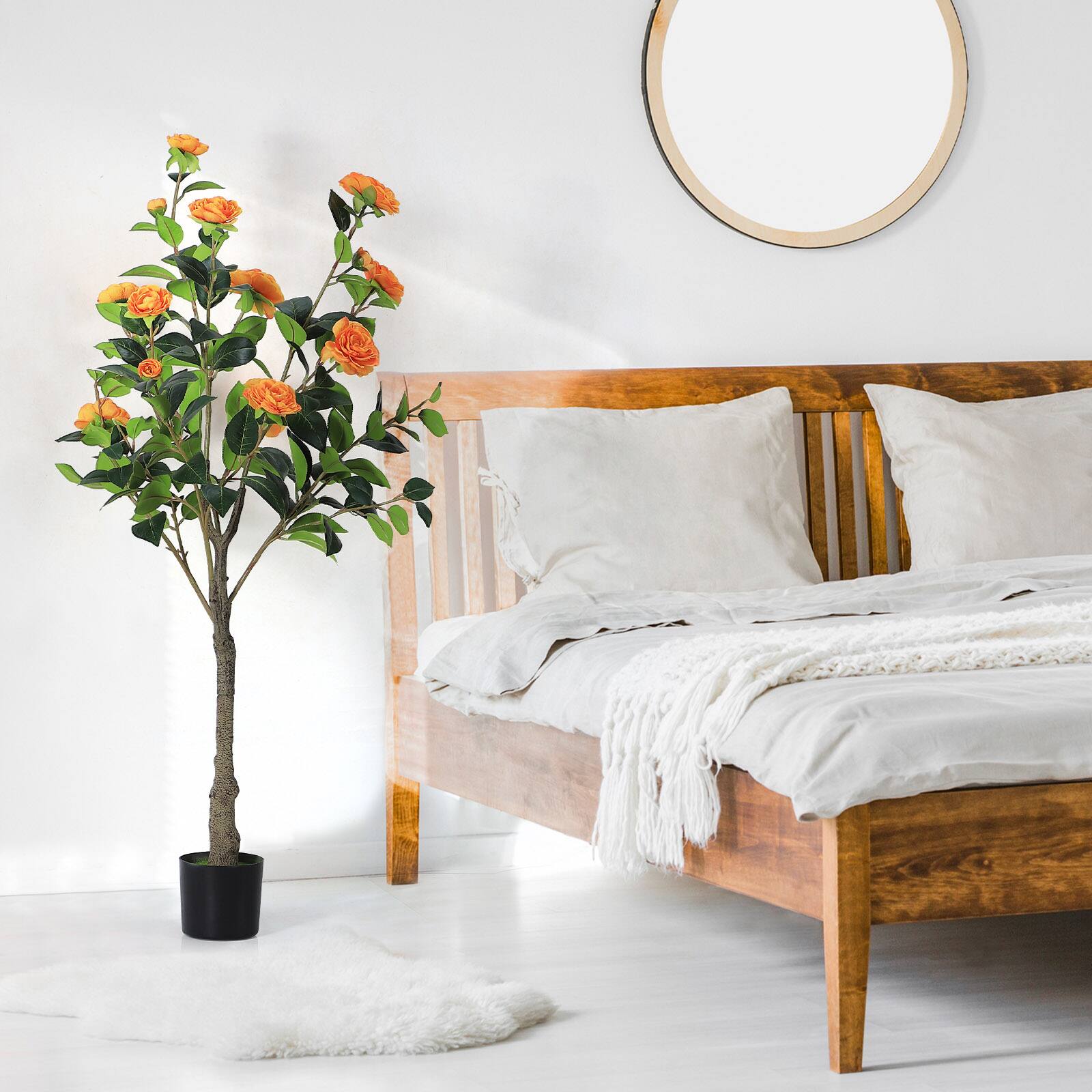 Alt View 4. Oumilen - Artificial Orange Camellia Tree in Black Pot - Orange.