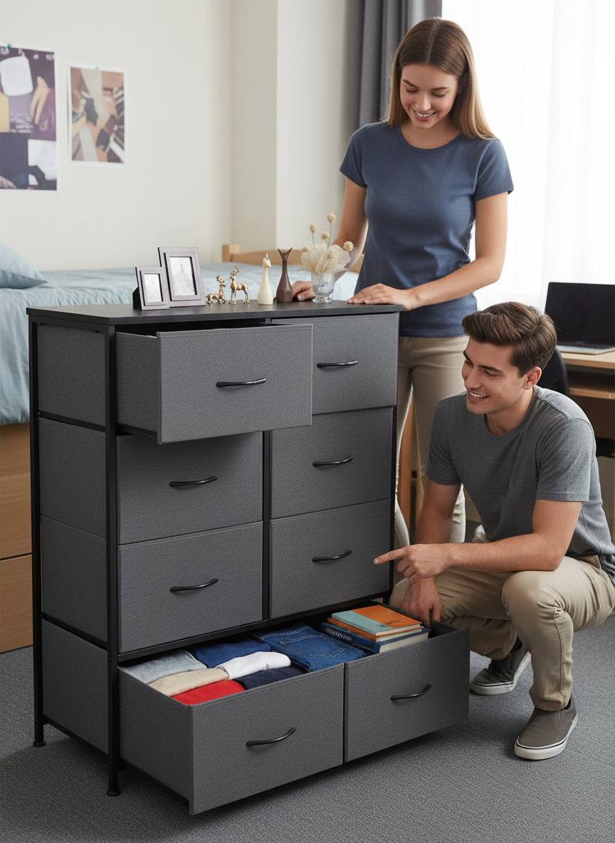 Alt View 6. AOITUN - Tall 8-Drawer Fabric Dresser, Gray Vertical Storage Chest with Wood Top, Closet Organizer for Bedroom. - Gray.