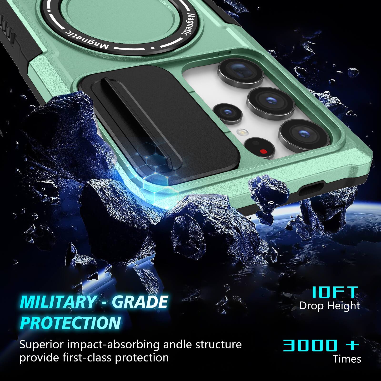 Magnetic MILITARY - GRADE PROTECTION  
Superior impact-absorbing andle structure provide first-class protection  
10FT Drop Height  
3000 + Times