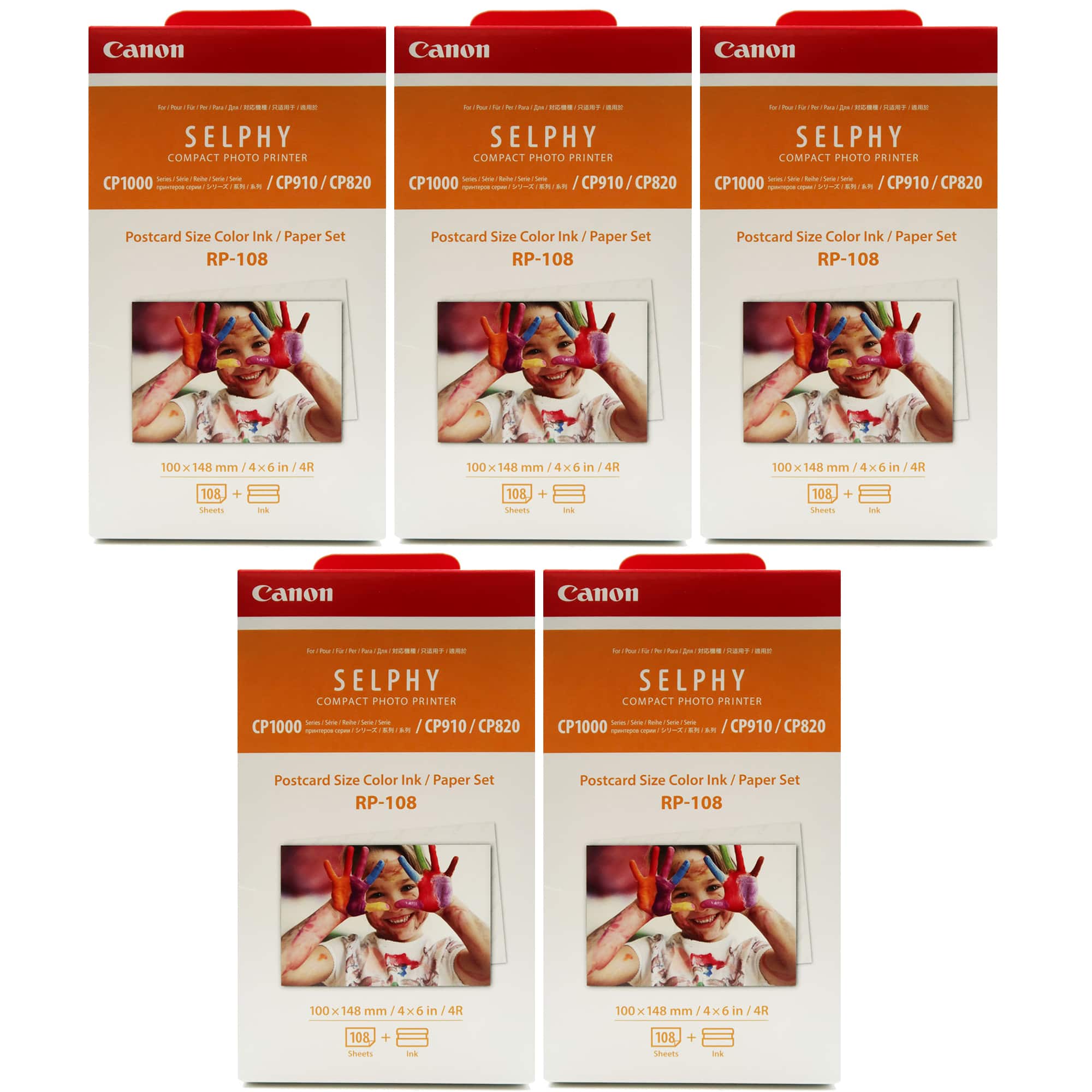 5 Unit Canon RP-108 High-Capacity Color Ink / Paper Set for SELPHY CP Printer