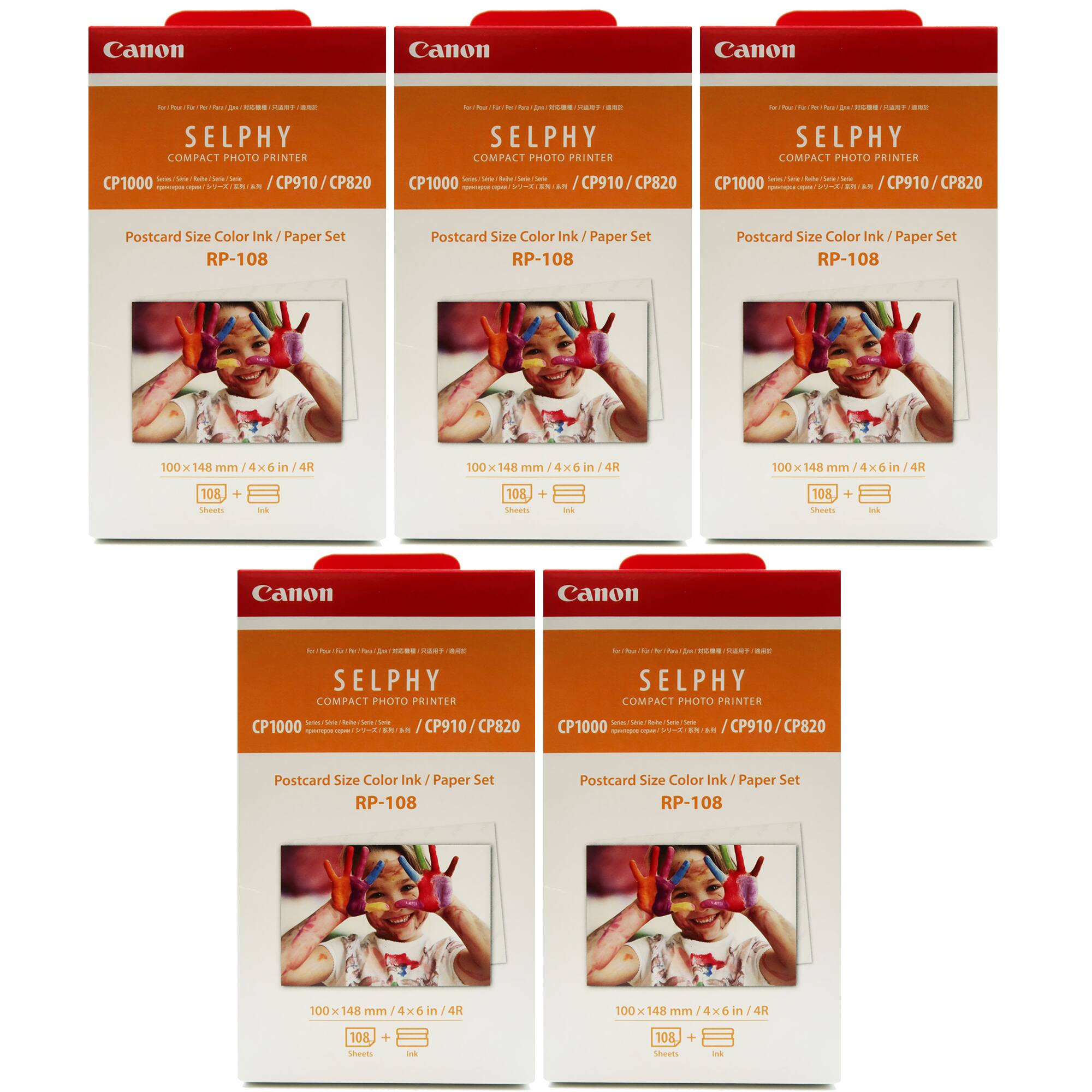 5 Unit Canon RP-108 High-Capacity Color Ink / Paper Set for SELPHY CP Printer