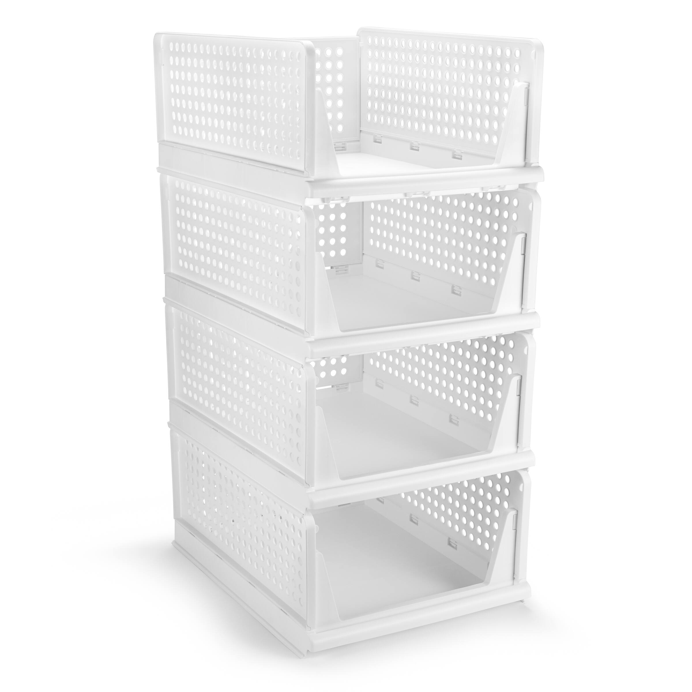 Front. Sorbus - Sorbus 4 Tier Medium Open Front Plastic Stackable Baskets Stand - for closets, bedrooms, bathrooms, or pantries - White.