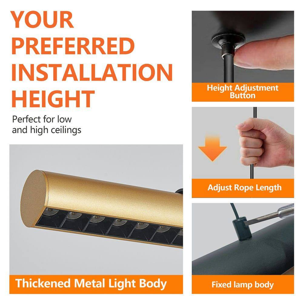 YOUR PREFERRED INSTALLATION HEIGHT  
Perfect for low and high ceilings  

- Height Adjustment Button  
- Adjust Rope Length  
- Thickened Metal Light Body  
- Fixed lamp body