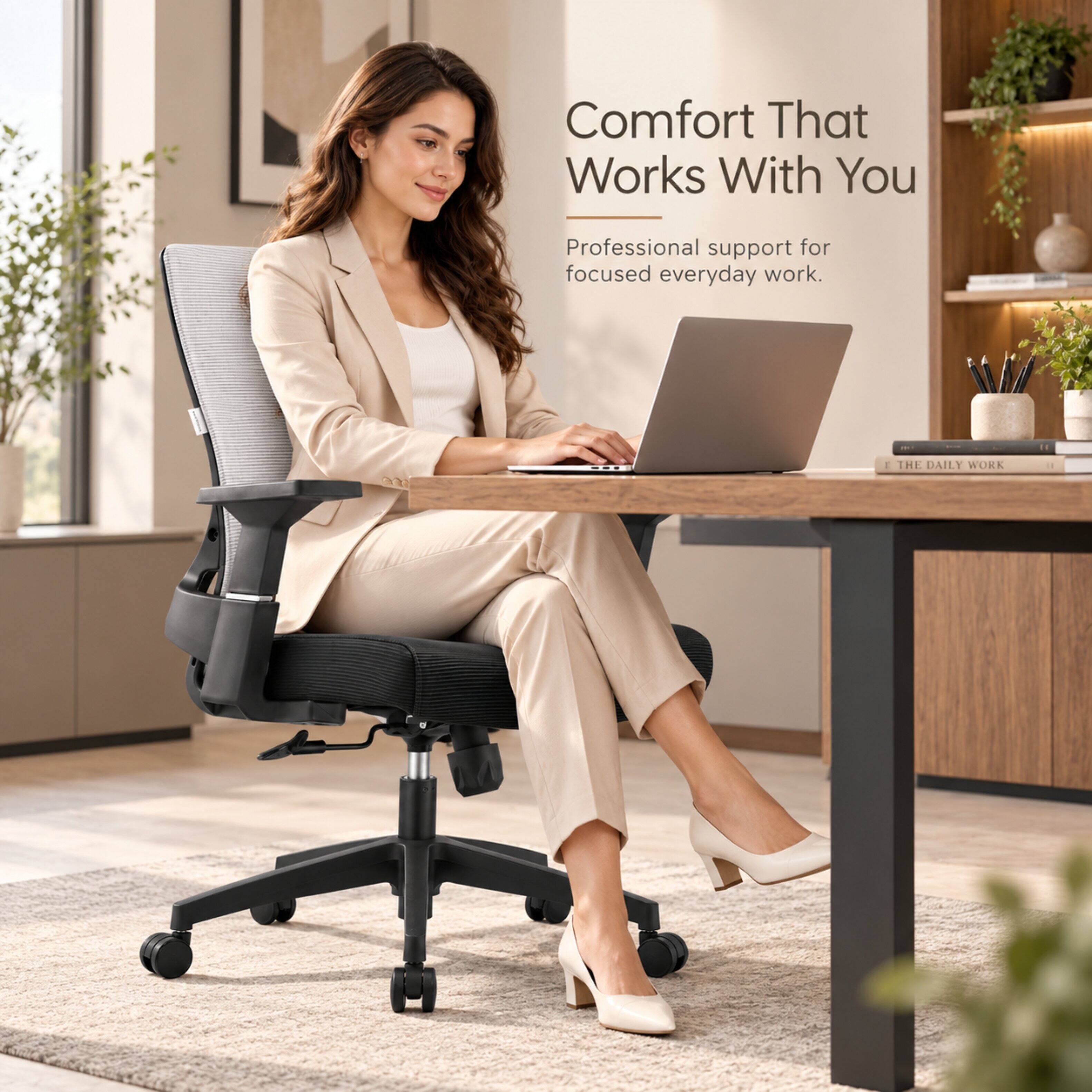 Comfort That Works With You  
Professional support for focused everyday work.  
1 THE DAILY WORK