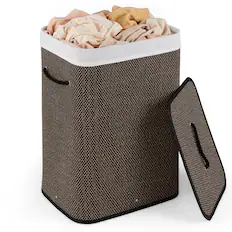 Front. Costway - Costway 19 Gal Capacity Clothes Hamper Bamboo Laundry Hamper with Removable Liner - Black.