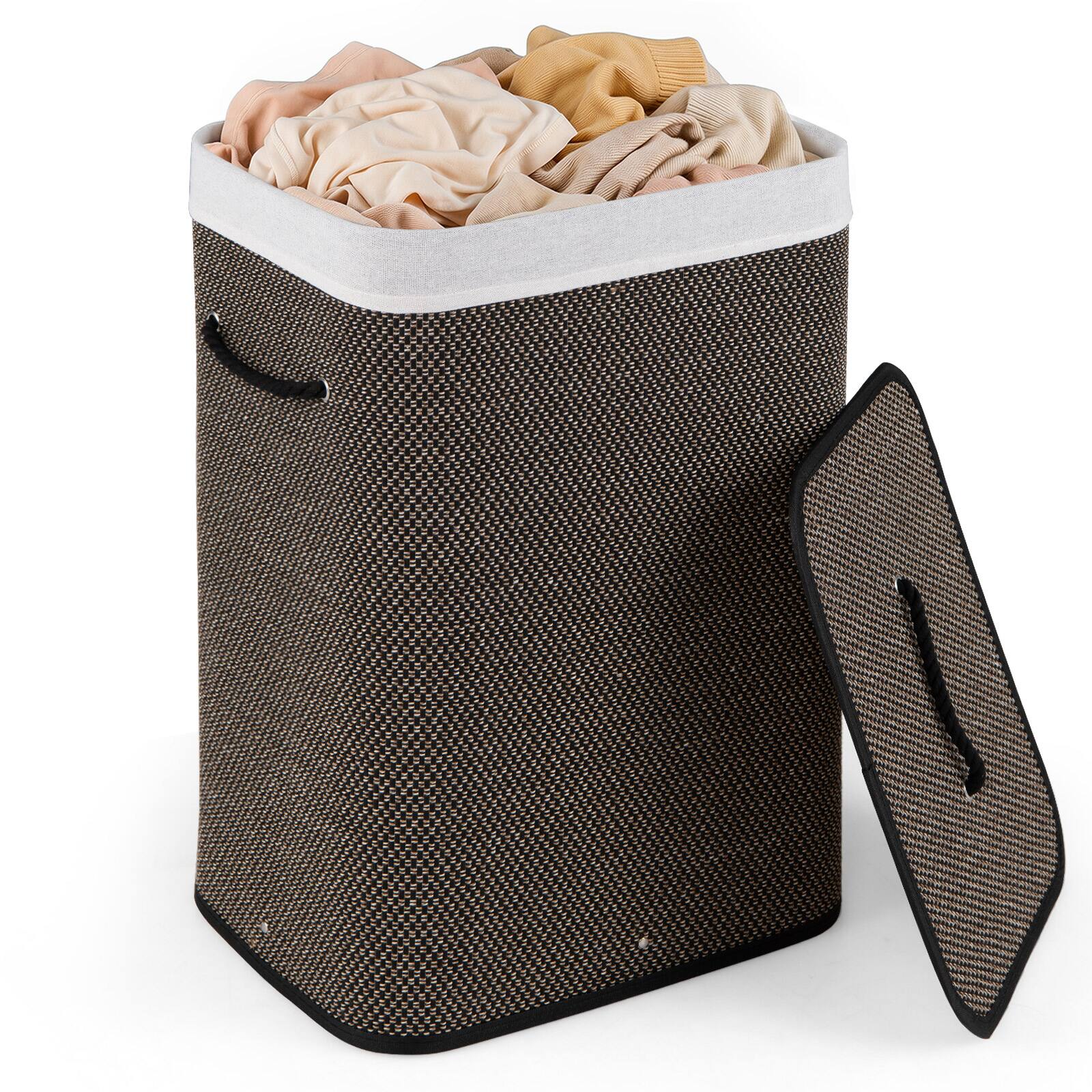 Front. Costway - Costway 19 Gal Capacity Clothes Hamper Bamboo Laundry Hamper with Removable Liner - Black.