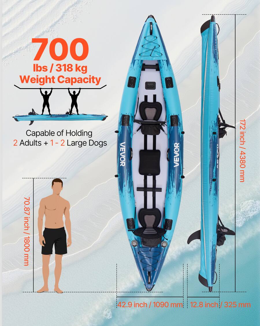 VEVOR Inflatable Kayak, 2 Person Inflatable Recreational Kayak 700LBS ...