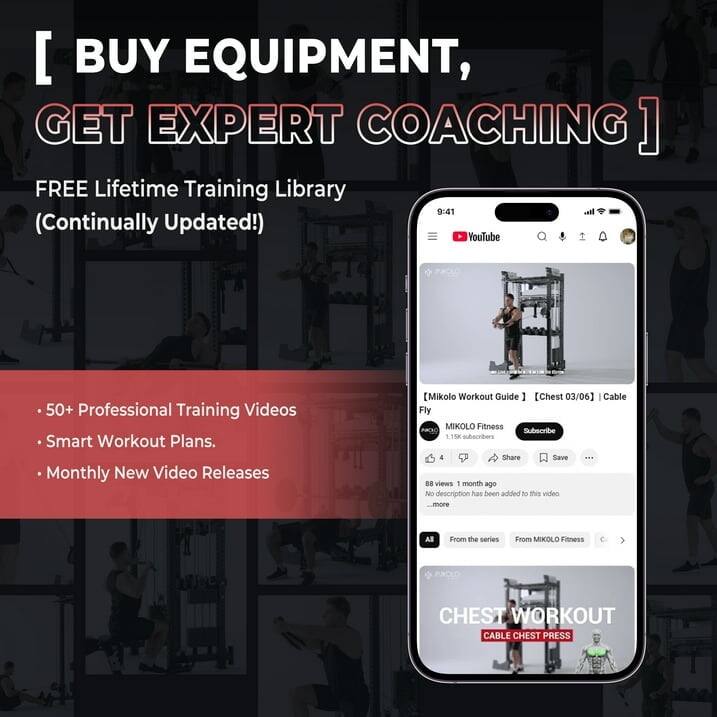 [ BUY EQUIPMENT, GET EXPERT COACHING ]
FREE Lifetime Training Library (Continually Updated!)

- 50+ Professional Training Videos
- Smart Workout Plans.
- Monthly New Video Releases

[Mikolo Workout Guide] Chest 03/06] Cable Fly
MIKOLO Fitness
Subscribe
5K subscribers
4 Share Save
I 58 views 1 month ago
No description has been added to this video
...more

Al From the series
From MIKOLO Finness
CHEST WORKOUT
CABLE CHEST PRESS