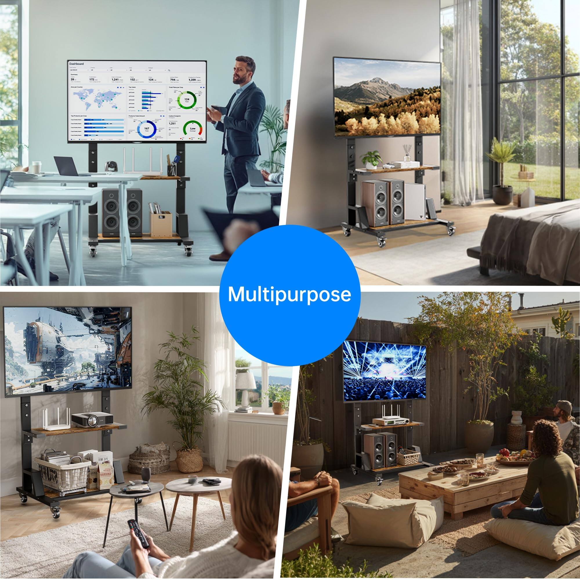 Alt View 5. Dazzling Pops - AENTGIU Rolling TV Stand for 32- TVs, Mobile TV Stand on Wheels with Adjustable Mount and Wood Shelves, Por... - Rustic Brown.