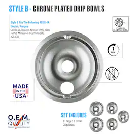 Range Kleen - 16675X Style B 5pk Economy Chrome Plated Drip Bowls, 2 Large and 3 Small