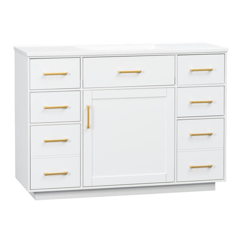 Alt View 8. Loheer - Loheer 48 inch bathroom vanity with sink, white freestanding vanity cabinet with 7 drawers - White.