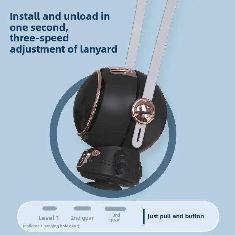 Install and unload in one second, three-speed adjustment of lanyard

Level 1  
2nd gear (children's hanging hole gear)  
3rd gear  

Just pull and button