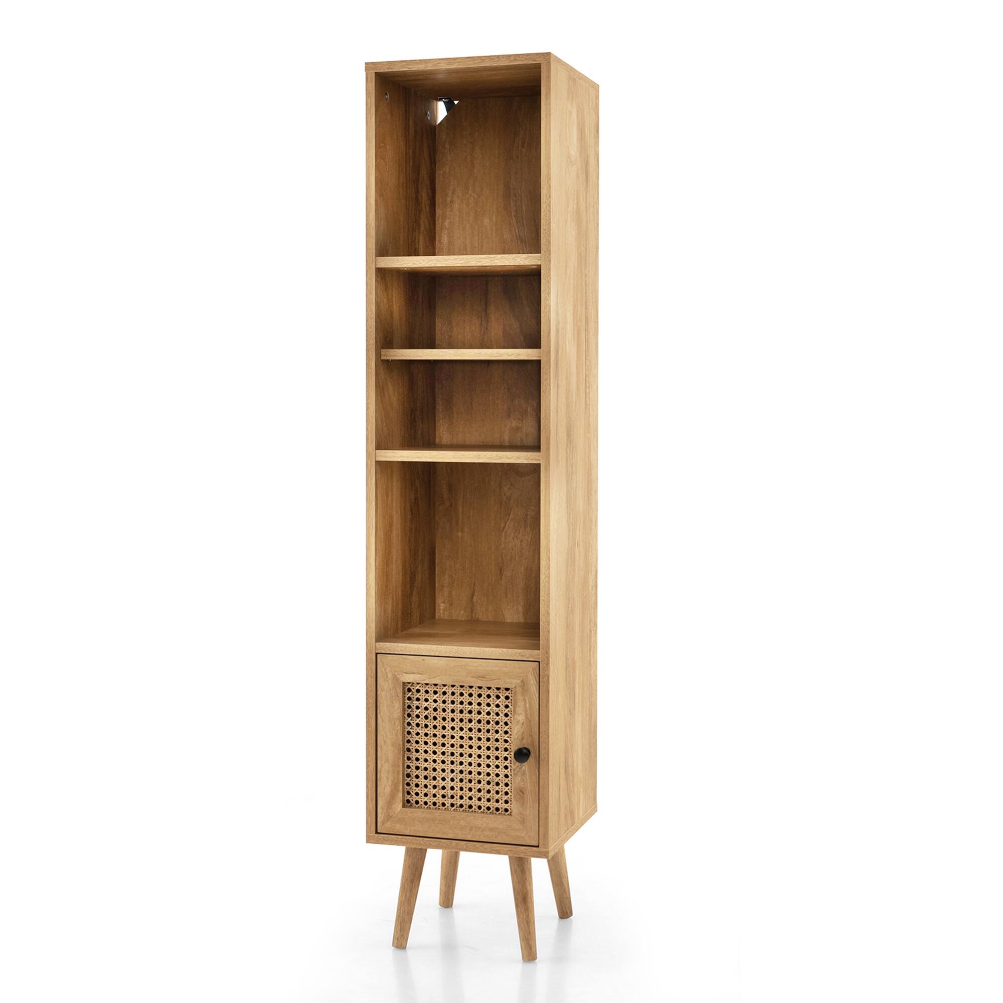 Alt View 17. Costway - Rattan Storage Cabinet Freestanding Slim Organizer Wood Display Rack Living Room - Natural.