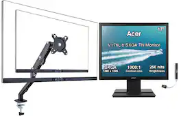 Acer - V176L b 17" SXGA TN Monitor, 5ms Response Time, VGA (UM.BV6AA.002) w/DKZ Hub & Ergoflexy Single Mount Arm - Black