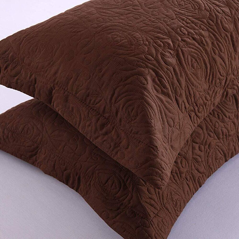 Back. MarCielo - 2-Pack Embroidered Solid Color Pillow Shams Polyester - Brown.