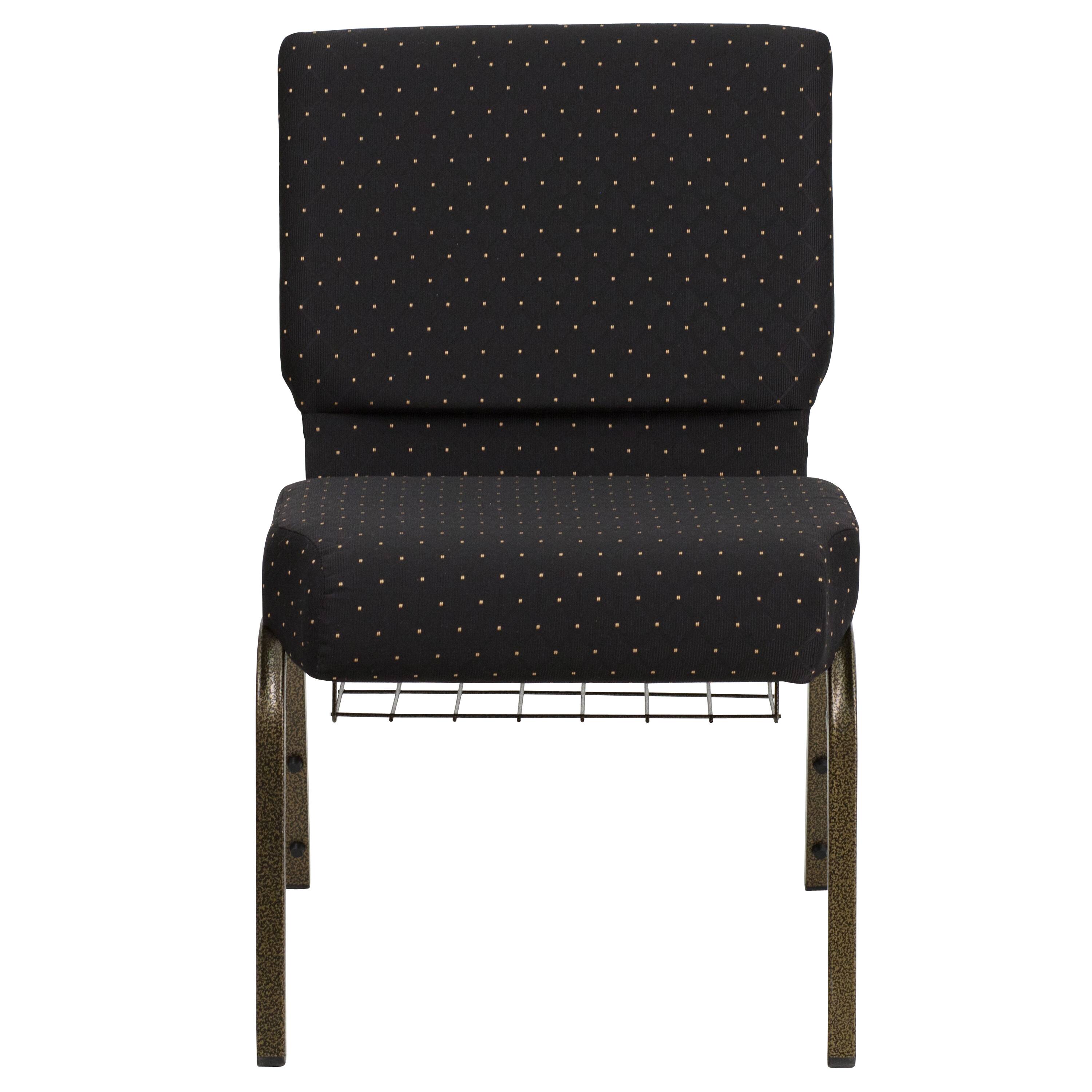 Alt View 5. Emma + Oliver - 4 Pack 21''W Church Chair with Book Rack - Black Dot Patterned Fabric/Gold Vein Frame.