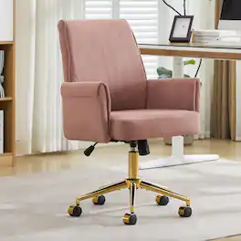Trinkets Crazed - Stripes Velvet 360°Swivel Desk Chair, Modern Height Adjustable Home Office Armchair with Gold Base and Wheels - Pink