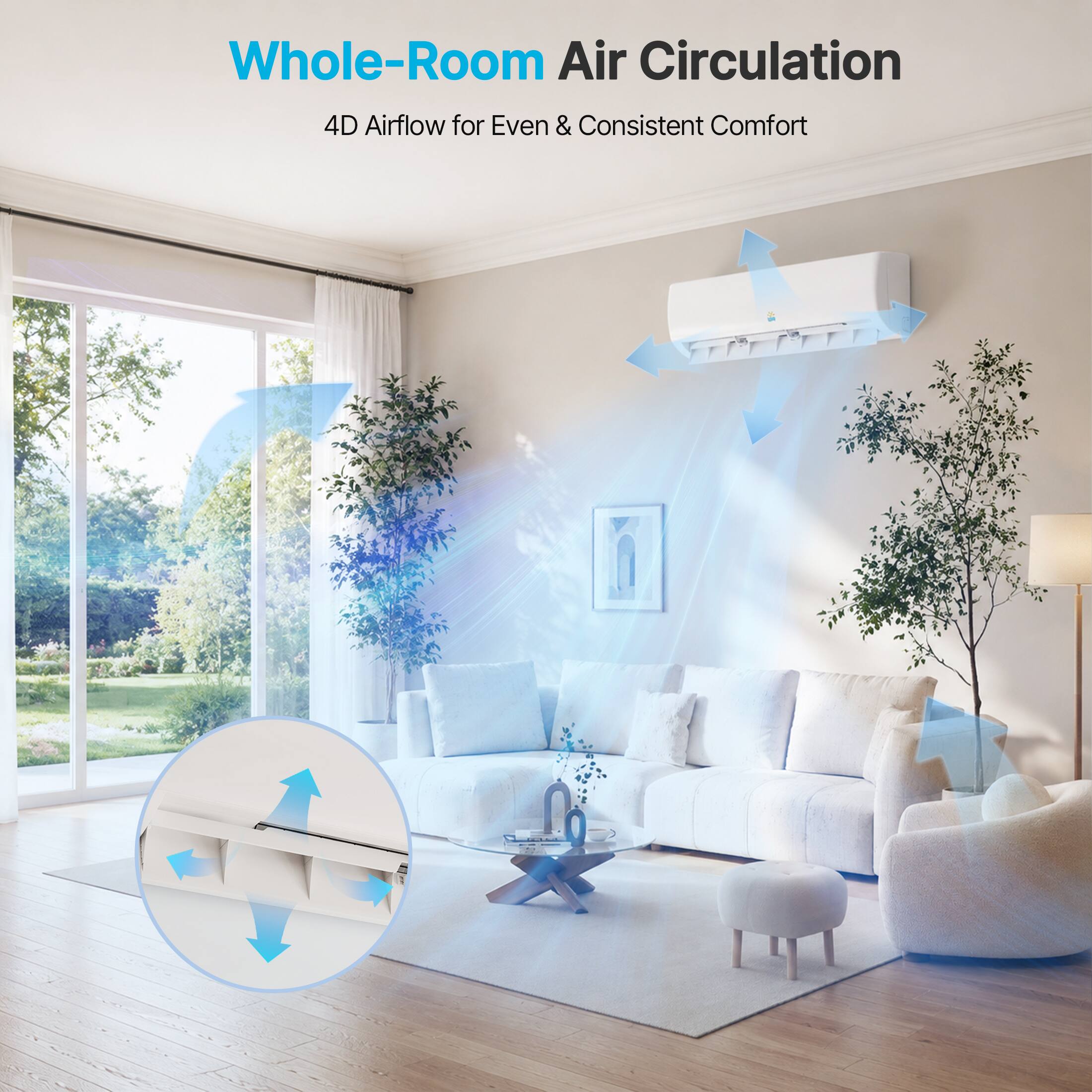Whole-Room Air Circulation  
4D Airflow for Even & Consistent Comfort