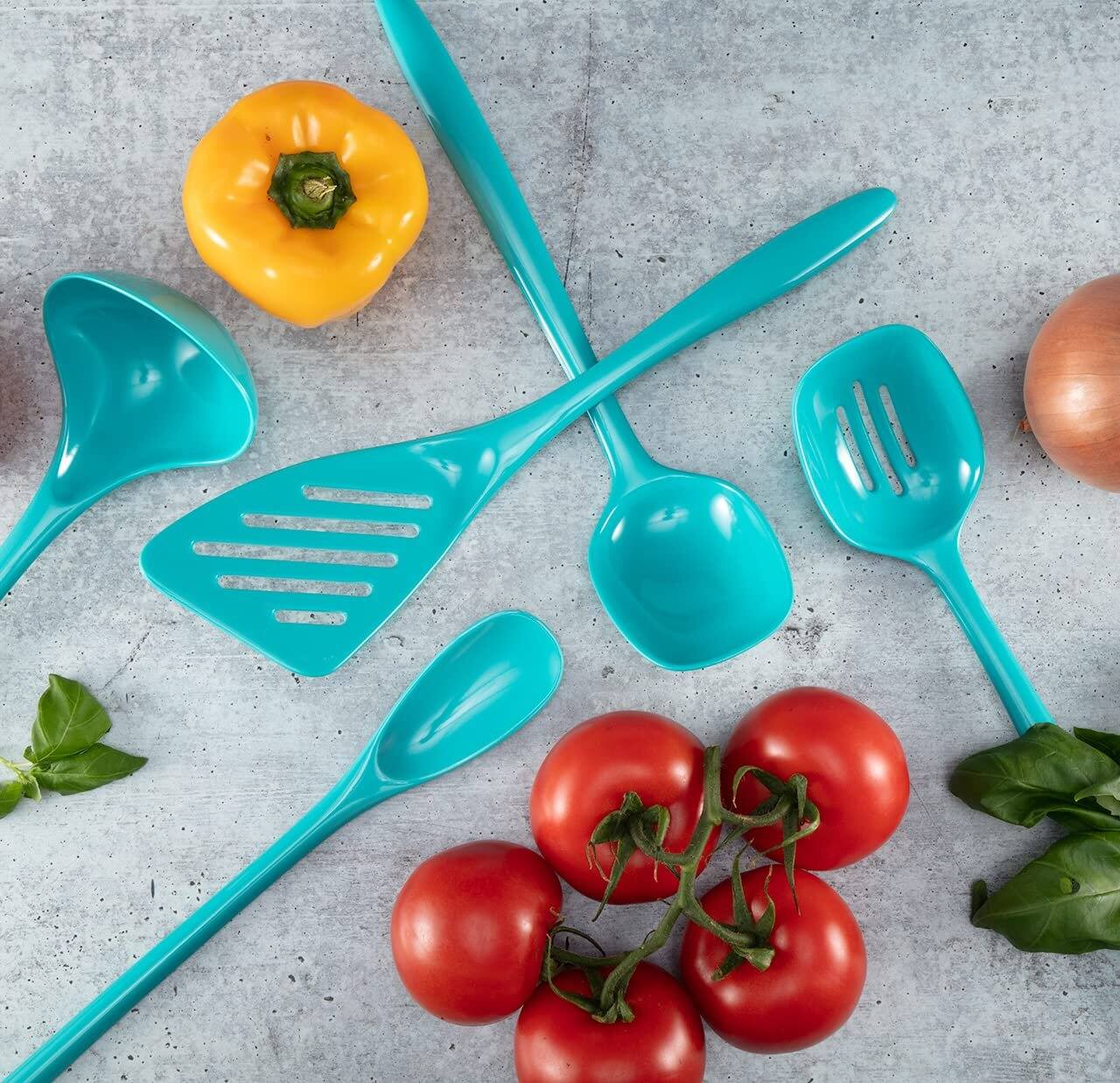 Alt View 5. Hutzler - 6-piece Melamine Cooking Utensils Set and Storage Crock - Turquoise - Turquoise.