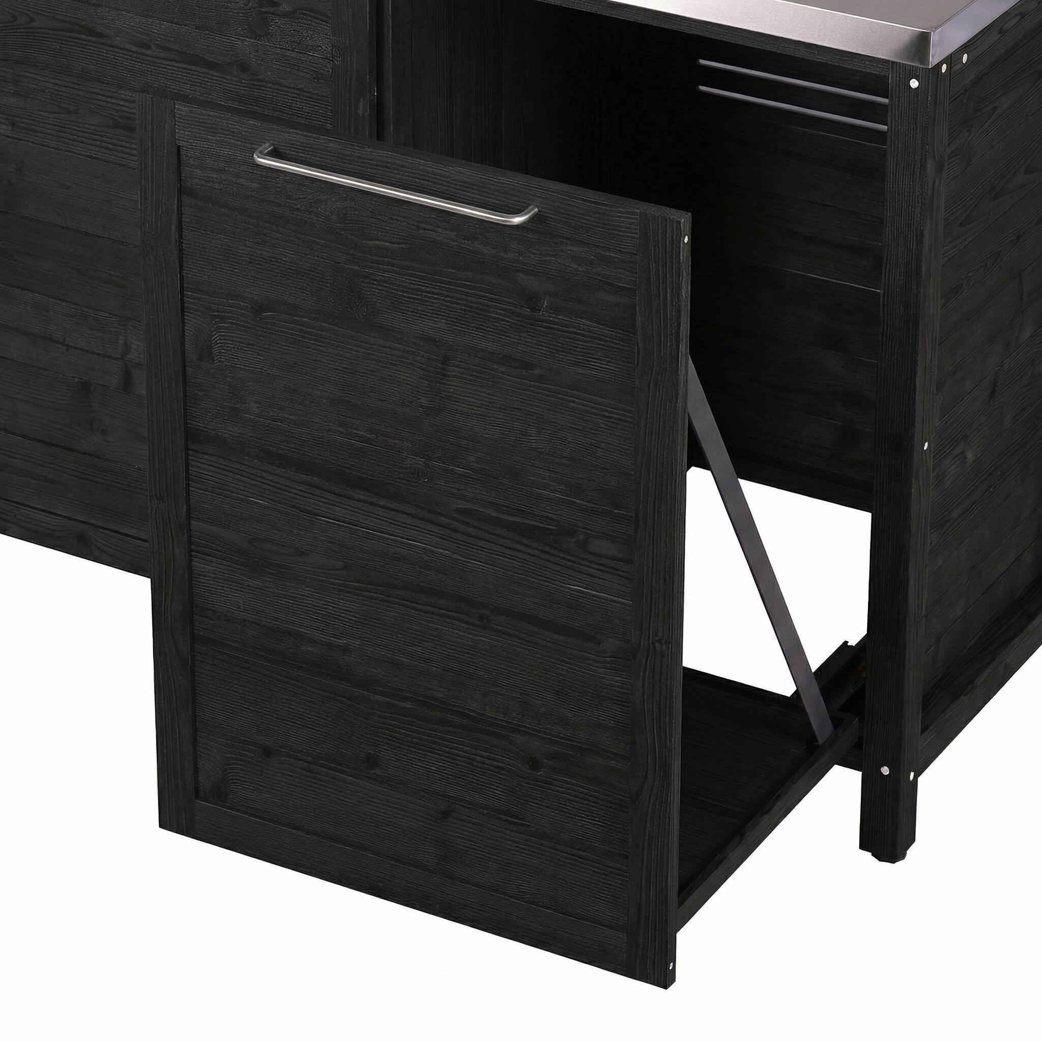 Alt View 4. Famapy - Modular Solid Cedar Outdoor Kitchen Cabinets - All-Weather Storage with Stainless Steel Top for Patio, Grill Station - Carbon Black.