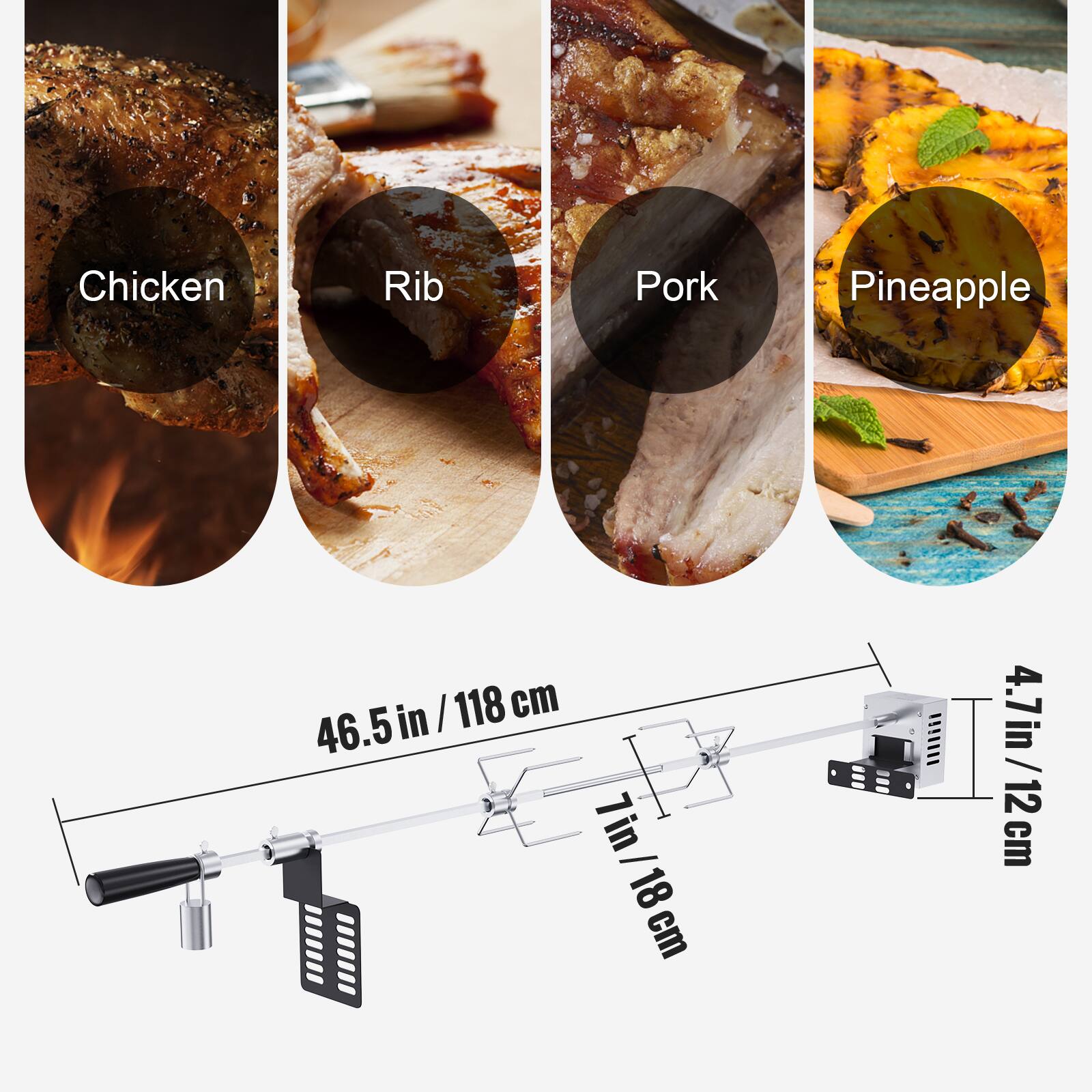 Chicken, Rib, Pork, Pineapple, 46.5 in / 118 cm, 4.7 in / 12 cm, 7 in / 18 cm