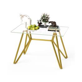 Ecooso - 47.3-inch rectangular glass dining table, suitable for 1-6 people, equipped with sturdy metal table legs - Gold