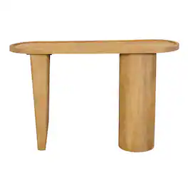 Manhattan Lane - Sofa Console Table, 47 Inch Raised Edge Oval Shape Tray Top, Sandblasted Mango Wood - Natural Brown