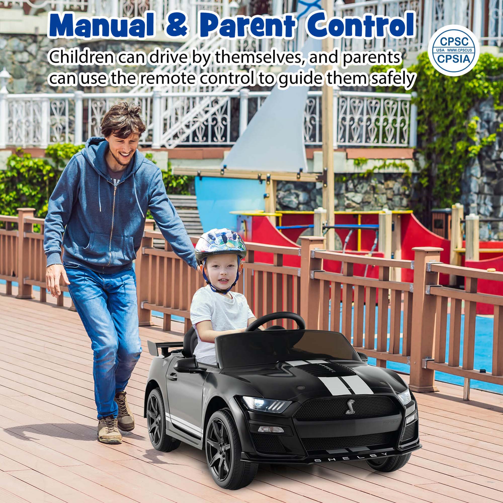Manual & Parent Control  
Children can drive by themselves, and parents can use the remote control to guide them safely  

CPSC USA  
CPSIA