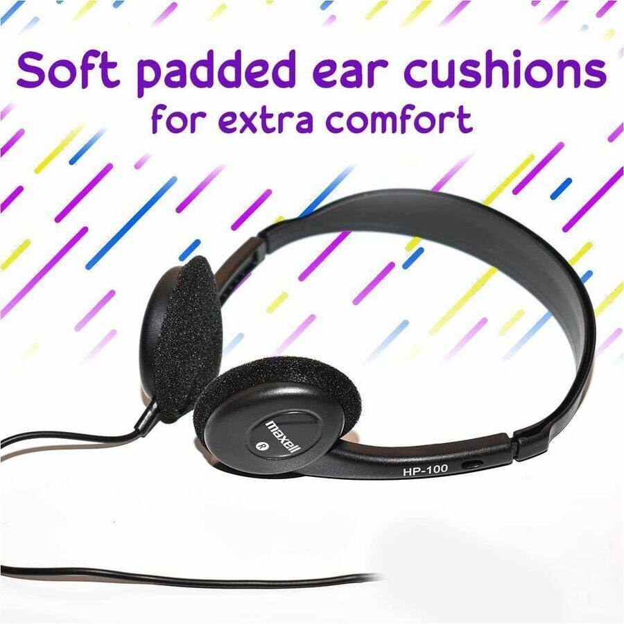 Soft padded ear cushions for extra comfort  
Maxell HP-100