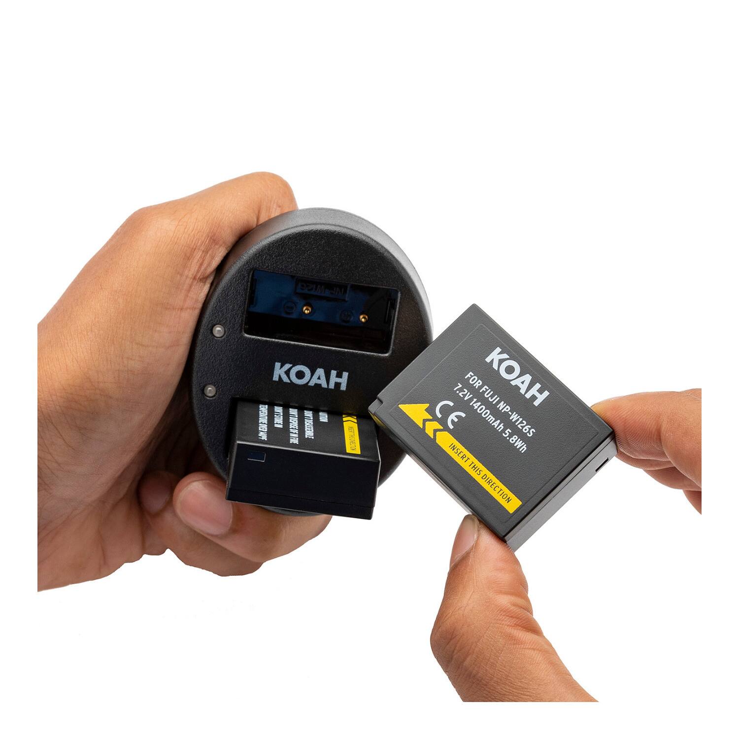 KOAH

FOR FUJI NP-W126S
7.2V 1400mAh 5.8Wh

CE

INSERT THIS DIRECTION

NP CE 1400mAh NP-W1265 W126S

NT LS INTISGERL

CL 7.2V FOR FUJI