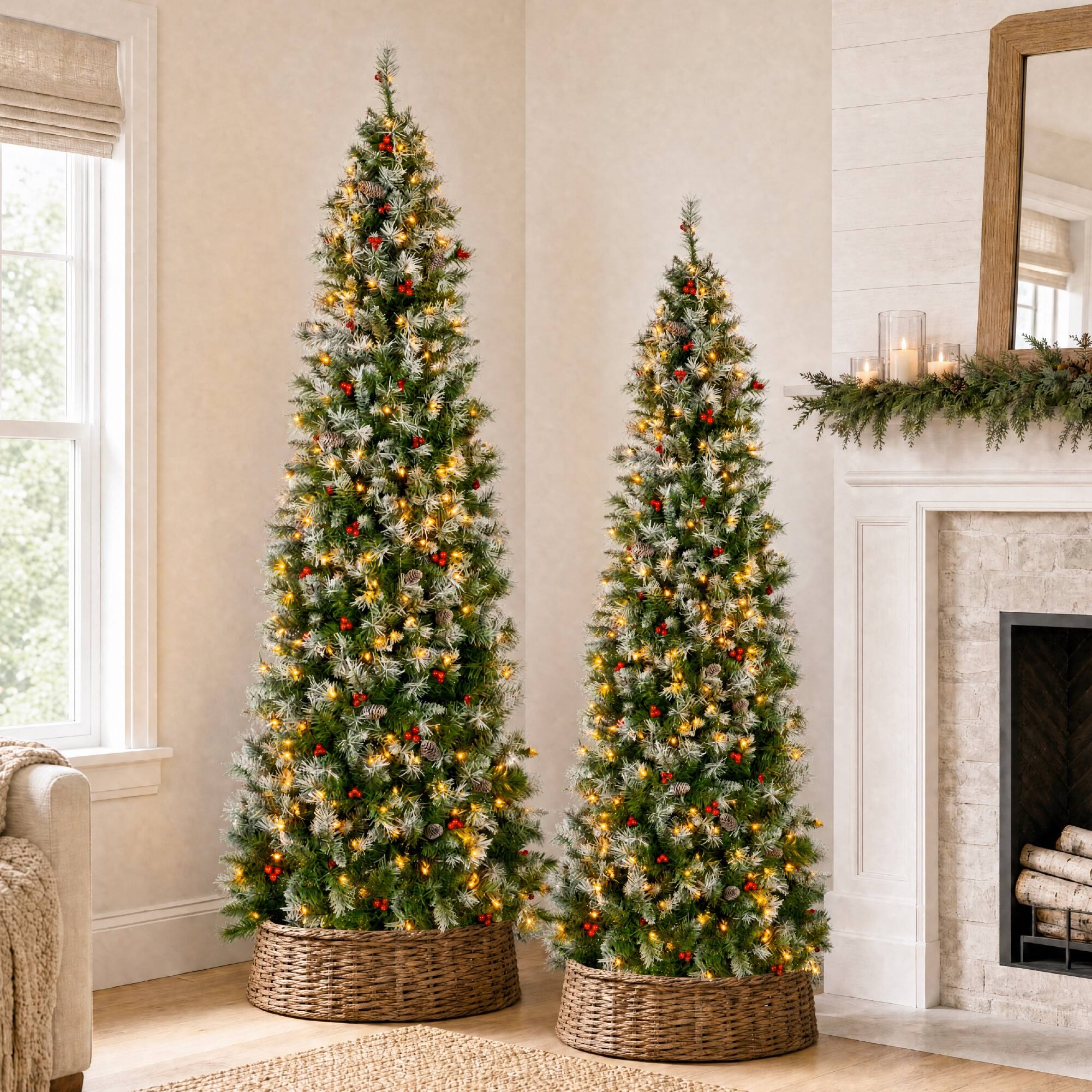 Alt View 8. Best Choice Products - Best Choice Products 6ft Pencil Christmas Tree Pre-Lit w/ Viral Twinkling Lights, PreDecorated Artificial Frosted Pine - Green.