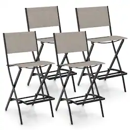 Gymax - Folding Bar Stools Set of 4 Patio Sling Chairs w/ Backrest Humanized Footrest - Coffee