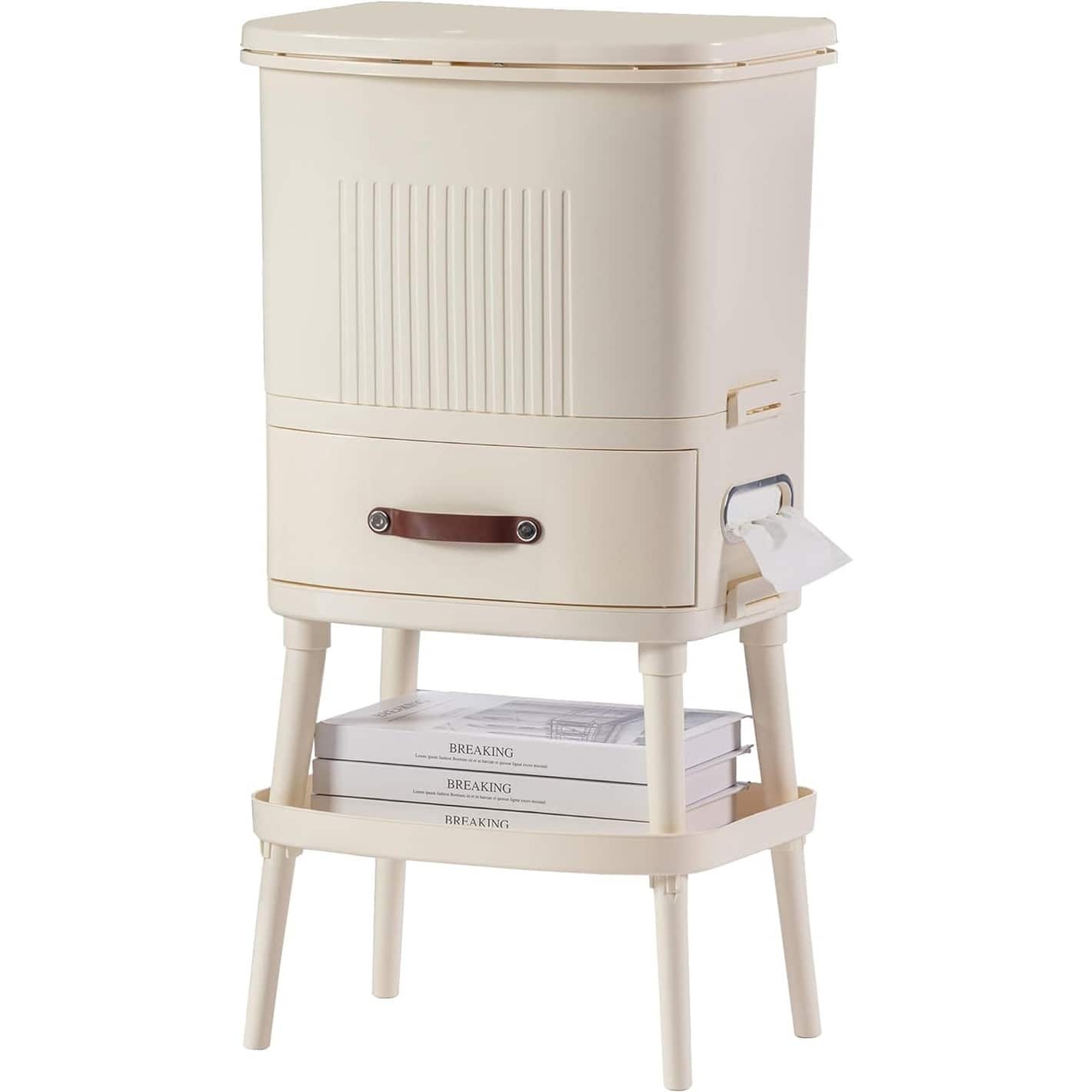 Hivvago - 8 Gallon Elevated Trash Kitchen Can with Lid and Storage Shelf - Cream