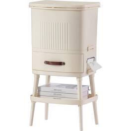 Hivvago - 8 Gallon Elevated Trash Kitchen Can with Lid and Storage Shelf - Cream